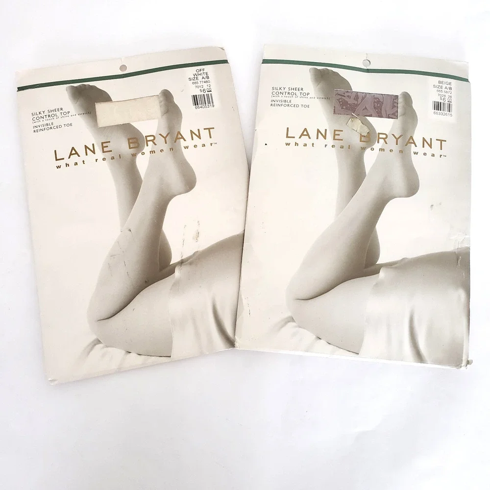 (2) Lane Bryant Pantyhose SIZE A/ B BEIGE & OFF WHITE Silky Sheer Reinforced